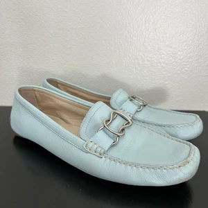Nine West hellblaue Leder-Fahrschuhe Halbschuhe Damengröße 10 silberner Verschluss - Bild 1 von 9
