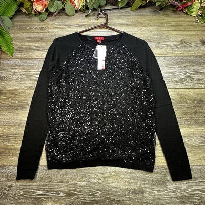 Suéter Feminino Tamanho Pequeno Lantejoulas Pretas NOVO Pulôver Manga Longa Novo Com Etiquetas - Imagem 1 de 4