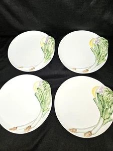 RARE - VTG Intrada Hand Painted Dinner Plates - Leek Design w/ Lemon - Set of 4 - Picture 1 of 6
