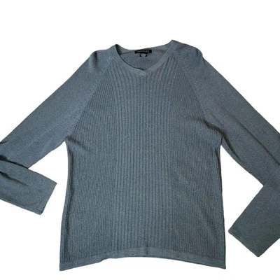 Kenneth Cole верхний свитер v-образным вырезом серый эластичной длинным рукавом ребристый LG нейлона/шерсти - Изображение 1 из 4
