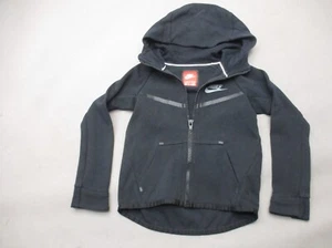 NIKE TECH Size 3/4 Boys BlK 100%Cotton Full Zip Hood Pocket Athletic Jacket 695 - Picture 1 of 6