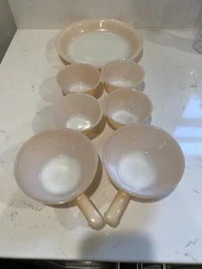 Lots Of 7 Fire King Peach Luster Soup Bowls Beehive Individual Handled Vintage - Picture 1 of 14