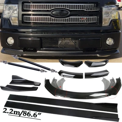 For Ford F-150 Lariat XL Front Bumper Lip Spoiler Side /Skirts Rear Glossy Black Foto 1 de 4
