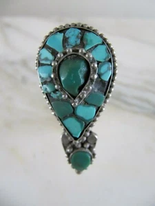  Antique Late 19c Tibet Men's Earring Turquoise Silver  - Picture 1 of 4