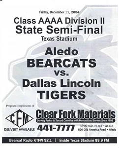 Programa de fútbol americano semifinales de Texas High School 2004 Aldo vs Dallas Lincoln - Imagen 1 de 1