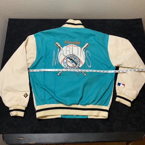 Vintage 90's MLB Florida MARLINS #1 Apparel Letterman Jacket Embroidered Medium Cover