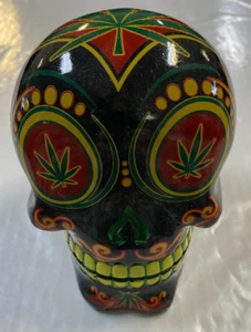 Candy Skull Desktop Coin Bank Money Box Red/Green/Black LEAF 12cm x 9cm NEW - Picture 1 of 5