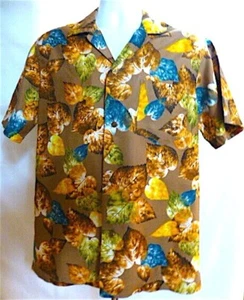 60'S HALE ALOHA PHOTO PRINT LEAVES SOFT COTTON HAWAIIAN SHIRT MEDIUM GROOVY BABY - Picture 1 of 12