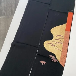 Golden Era #Fset 2,16yd lang Handbemalt Tomesode schwarz Seide Kimono Stoff ToF50 - Bild 1 von 6