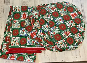 Christmas Table Runner 72"x12"  4 Oval Placemats Green/Red Poinsettia - Picture 1 of 6