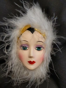Vintage Mann Porzellan Frau Gesicht Kopf Weihnachtsschmuck Feder Lady Flapper - Bild 1 von 6