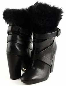Pour La Victoire Bionda Cuero Negro Borde Piel Sintética Diseñador Botines 6 - Imagen 1 de 4