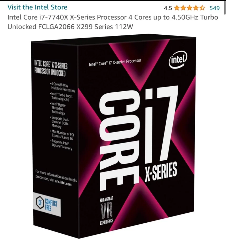 Intel Core i7-7740X X-Series Processor - 4 Cores - 4.50GHz Turbo Unlocked - New - Image 1 of 1