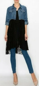 nwt ORIGAMI cardigan black LACE & DENIM shirt western SM-3X vintage BOHEMIAN - Picture 1 of 7