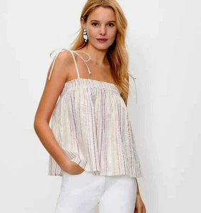 NEW Loft S Women's Cream Pink Gold Shimmer Cami Tank Top Blouse Swing Flowy Boho - Picture 1 of 5