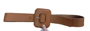 Zara Women Belt with Puffy Big 3.5" Square Buckle Camel Tan 27-30" W 1.5" Thick - Picture 1 of 3