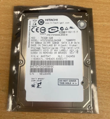 HTS723232L9A360 - HITACHI 320GB 2.5" SATA 7.2K Hard Drive - 0A57547 - Image 1 of 4