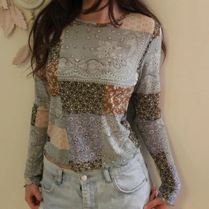 Women's Top M Patchwork Sheer Long Sleeve USA Made hippie Festival - Picture 1 of 9
