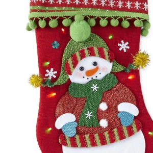 Medias de Navidad Pom Pom Brillante LED 3D multicolor muñeco de nieve North Pole Co - Imagen 1 de 3