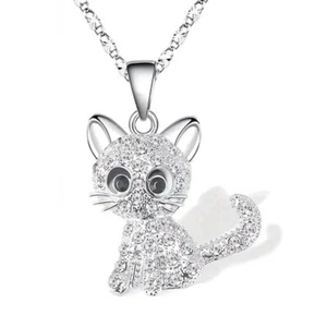 Collier pendentif chat en strass et sa chaîne de 50 cm, Neuf - Picture 1 of 1