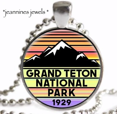 Grand Teton National Park NECKLACE Souvenir Travel Art Silver Charm Pendant - Image 1 of 4