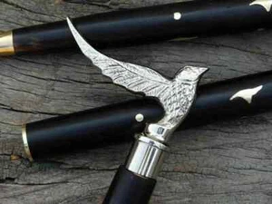 Victorian Brass Silver Bird Head Handle Wooden Style Walking Stick Nautical Cane - Picture 1 of 4