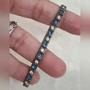 Antikes Art Deco Armband Sterlingsilber mit blauen & klaren pastösen Steinen - Bild 1 von 10