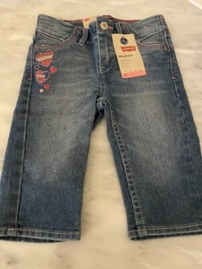 GIRLS LEVI'S..SIZE 4-SKIMMER/CAPRI..ADJ.WAIST/PINK STITCHING/HEARTS-NEW w/t TAG - Picture 1 of 8
