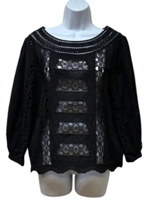 White House Black Market WHBM schwarz Lochspitze halbtransparent Boho Top Gr. 8 NEU - Bild 1 von 8