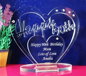 Personalised 90th Birthday Heart Gift with message - Free Standing Keepsake - Picture 1 of 12