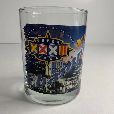 Vintage 1998 XPRES Denver Broncos Super Bowl XXXII Champions Glass 10 fl oz NFL Cover
