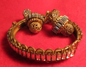 MIRIAM HASKELL CLEAR RHINESTONE GOLD TONE BRACELET & EARRINGS SET Signed - Picture 1 of 24