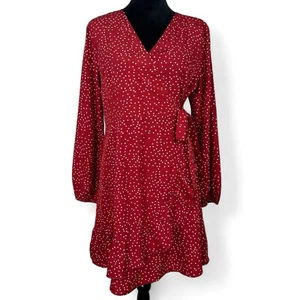 Fashion Collection Wrap Dress Womens L Large Long Sleeve Red White Polka Dot EUC - Picture 1 of 10