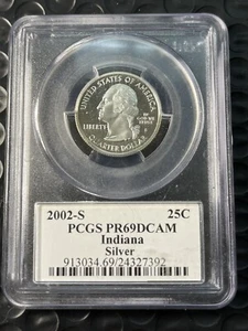 2002-S SILVER Indiana State Quarter PCGS PR69 DCAM With State Flag Holder 25C - Picture 1 of 5