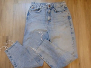 zara womens straight denim jeans light blue 6 raw hem high rise great condition - Picture 1 of 5