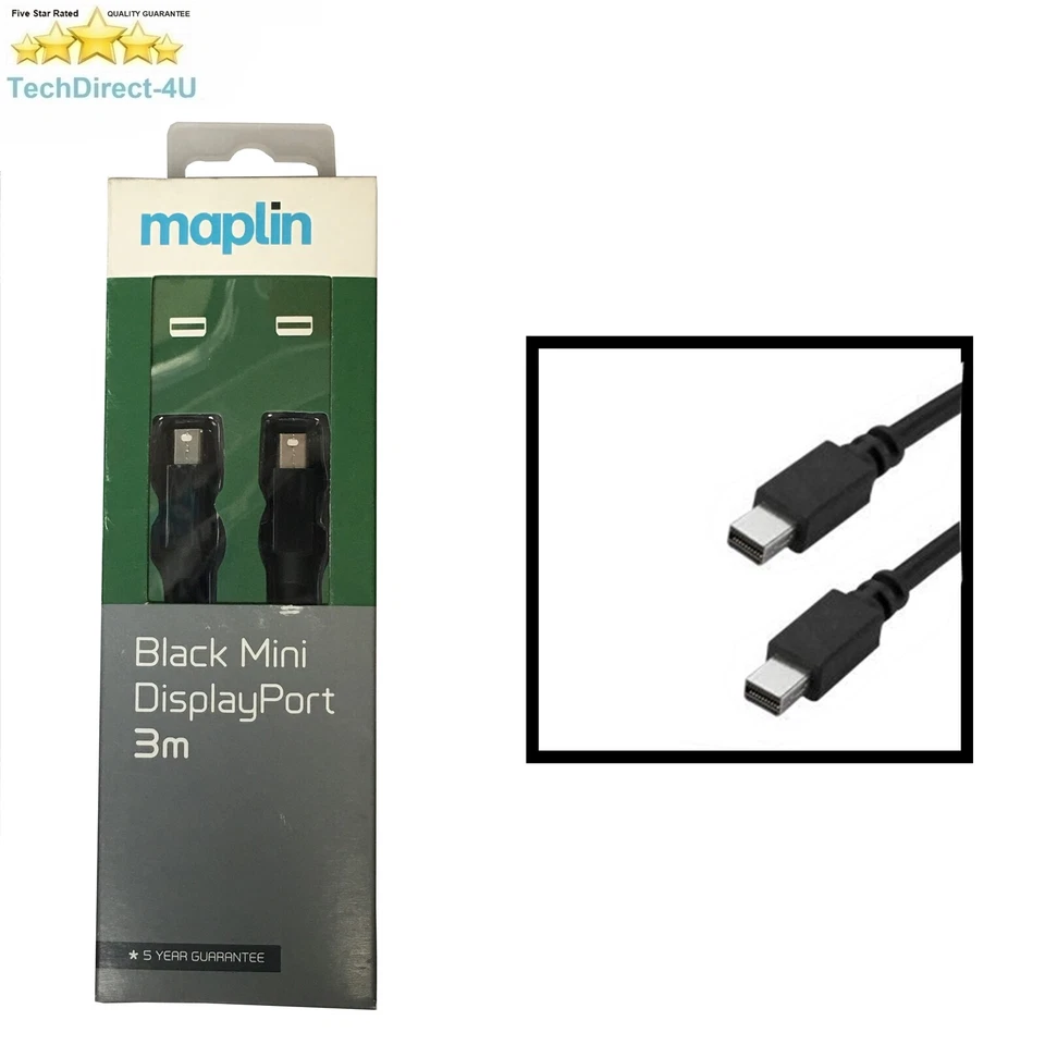 Maplin Black Mini DisplayPort Cable 3m up to 2560x1600 TV HD Resolution Video