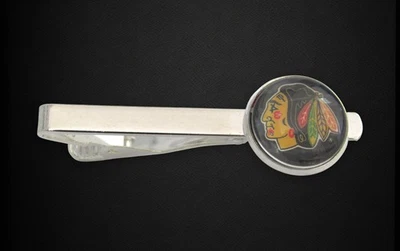 Hockey Card Tie Clip, Chicago Blackhawks Wedding Jewelry Tie Bar - Image 1 of 4