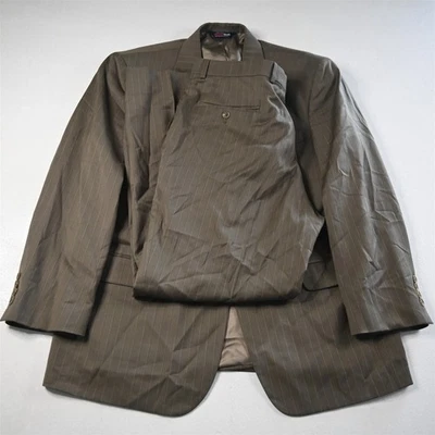 Stafford 42S 36x30 Brown Striped 100% Wool Super Mens Jacket Pants Suit - Image 1 of 4