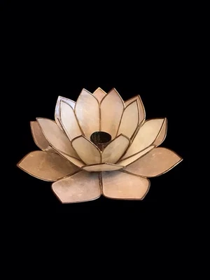 Vintage Capiz Shell Brass Candle Holder White Taper Candle Windowpane - Image 1 of 4