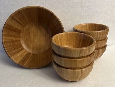 Pampered Chef 10" Round Bamboo Bowl & 6 6" Bowl Set - Image 1 of 4