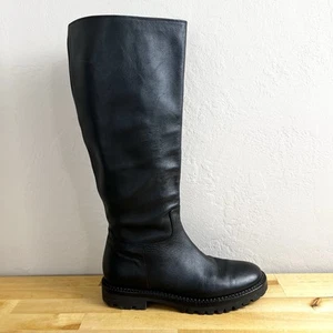 Vince Collin Water Resistant Knee High Lug Boot Black Leather Women's Size 9 - Picture 1 of 14