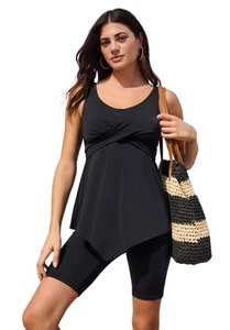Swim 365 Women's Plus Size Longer-Length Twist-Front Tankini - Picture 1 of 8