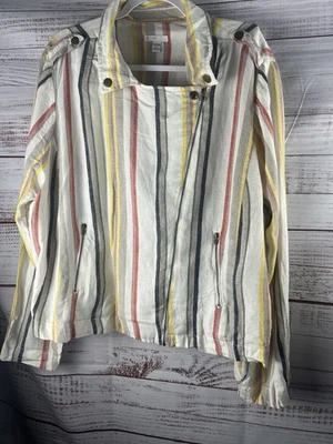 C Est. Chaqueta para mujer 1946 boho con cremallera mezcla de lino plus 22/24 W rayas coloridas Foto 1 de 4