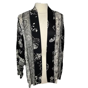 Chicos Kimono Strickjacke Seide asiatisches Print langarm 2 / L schwarz weiß vorne offen - Bild 1 von 10