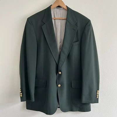 Vtg Lands End Mens Blazer 44L Green Wool Jacket Made in USA Preppy Dad - Image 1 of 4