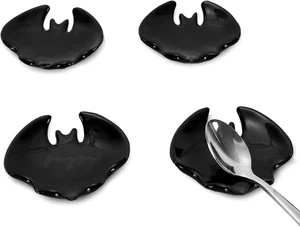 4 Pezzi Halloween Pipistrello Cucchiaino Caffè Riposo Ceramica Nera Pipistrello Porta Cucchiaino Spook - Foto 1 di 12