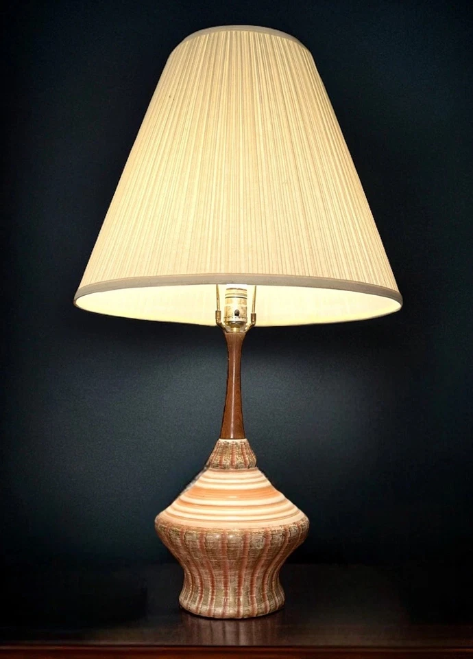 Vintage MCM Mid Century Modern Atomic Table Lamp Striped - Image 1 of 4