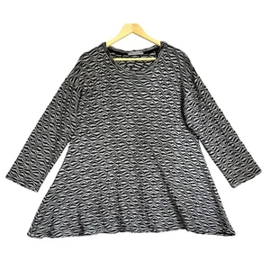 Cut Loose Top XL Gray Texture Pleats Lagenlook Swing Stretch Artsy Tunic Boho - Picture 1 of 10