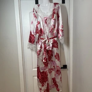 Amoureuse Nachthemd Morgenmantel Nachthemd Peignoir Set Gr. L 18/20 Blumen Satin Spitze - Bild 1 von 24