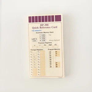 Quick Reference Card For Hewlett Packard HP 38E Calculator - Picture 1 of 3